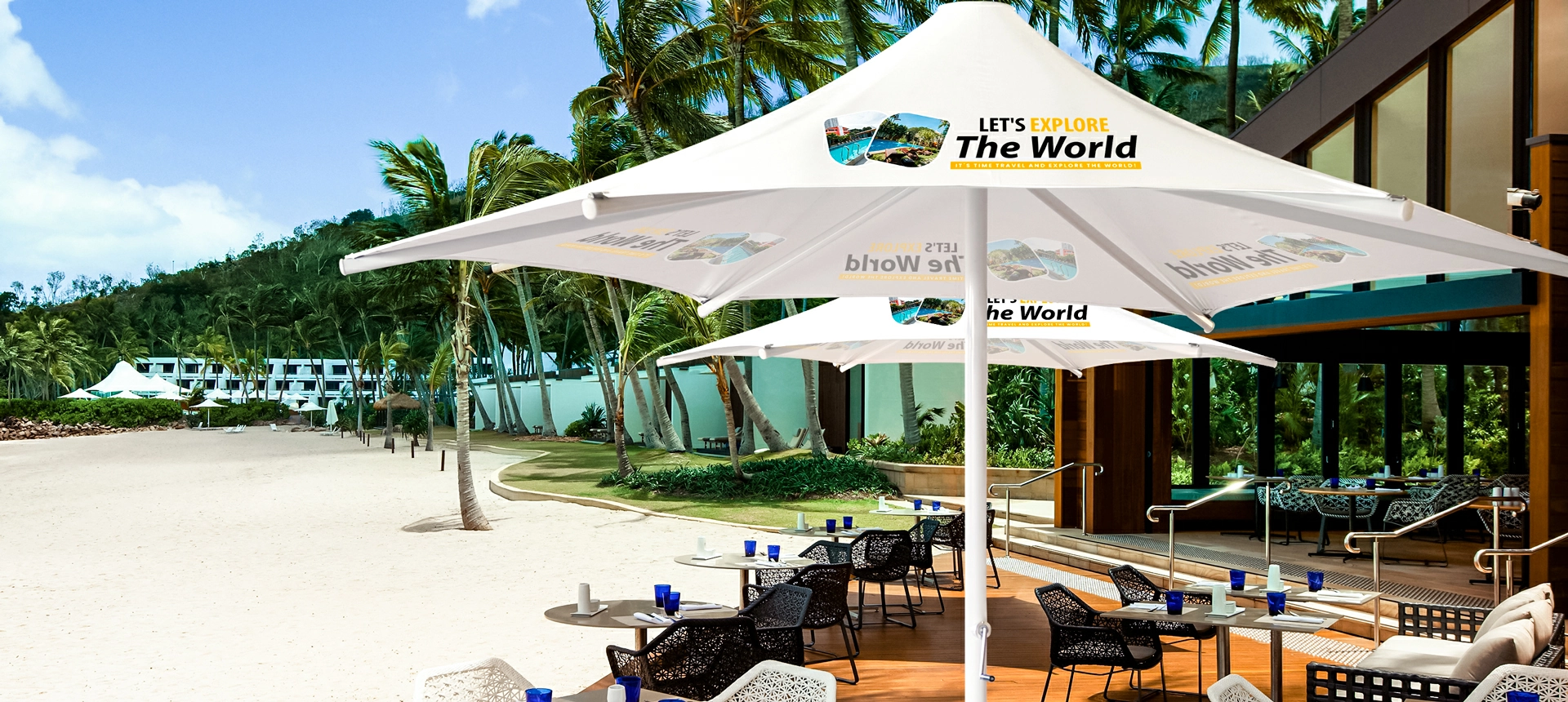 Outdoor Heavy Duty Umbrellas For Beach Side Restaurants