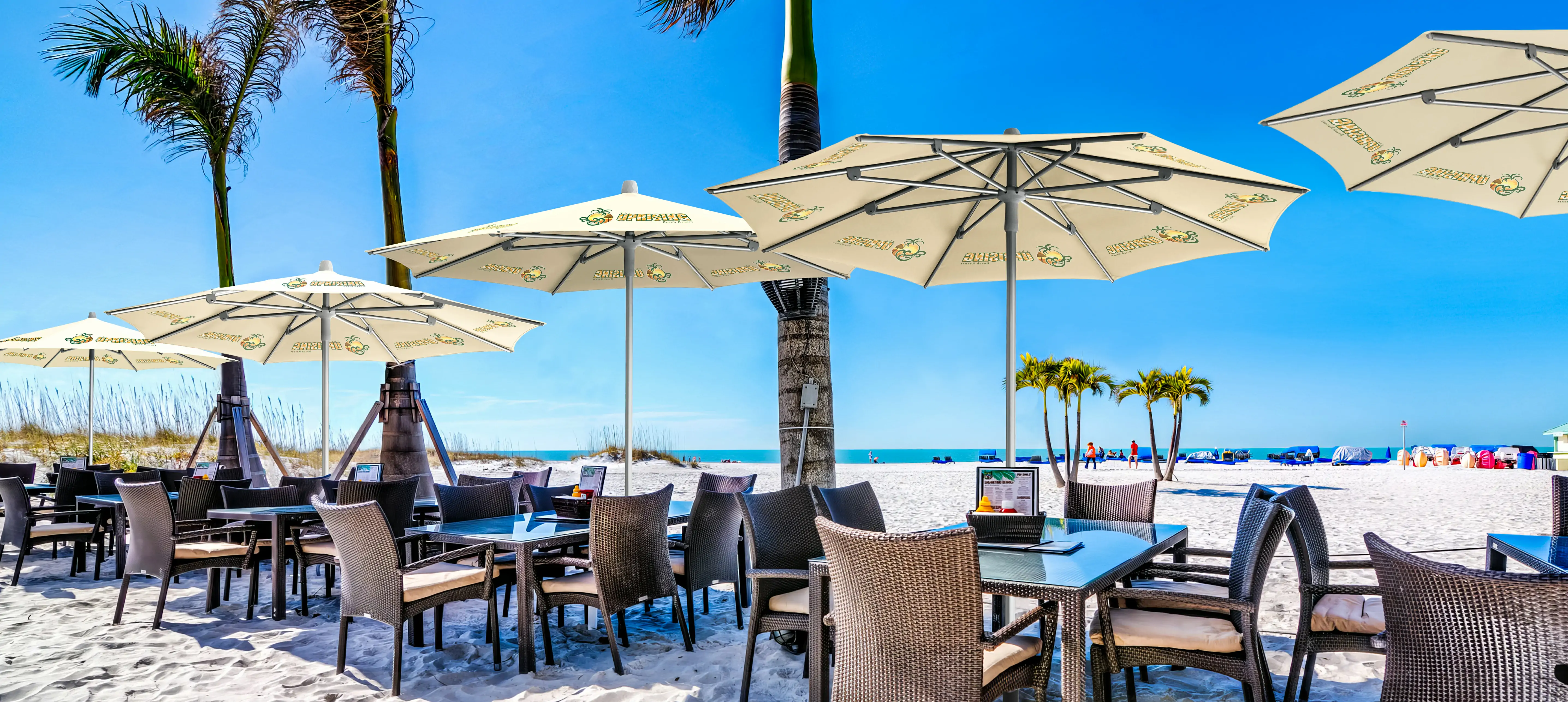 Huge Parasols At The Relaxation Area On The Beach