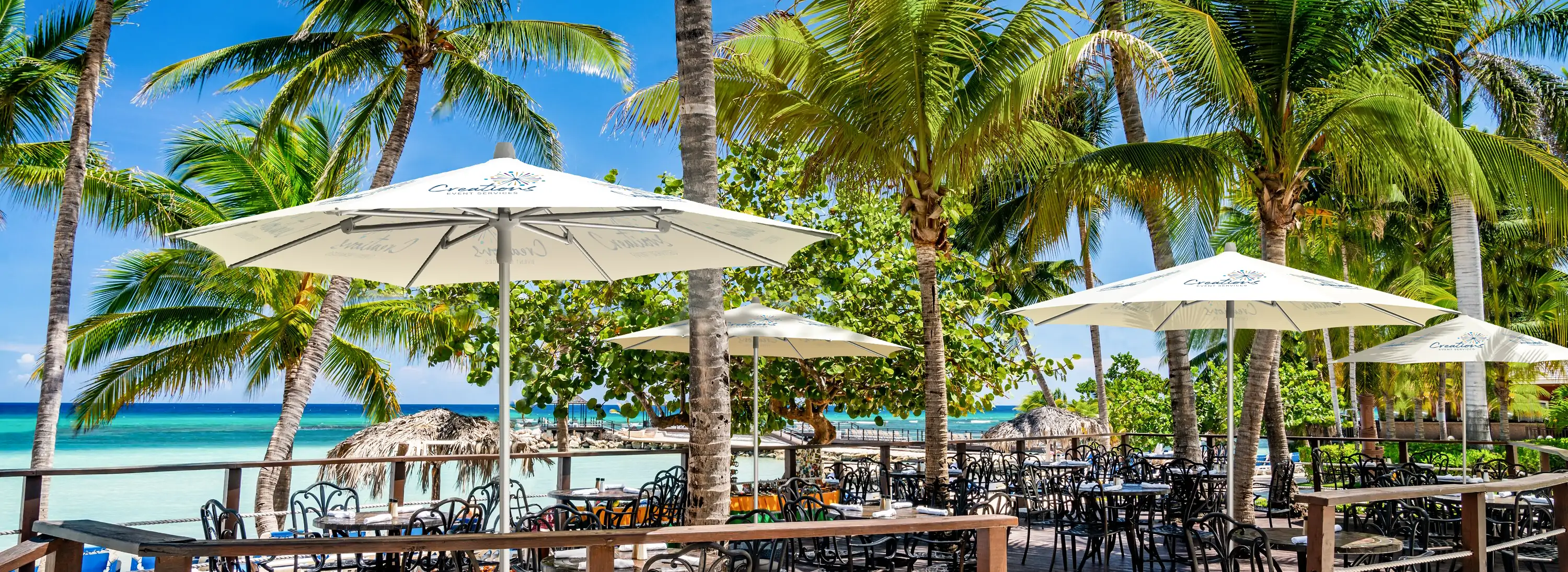 Custom outdoor umbrellas on the beach